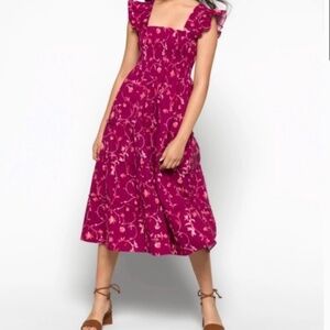 Hill House Ellie Nap Midi Dress in Burgundy Botanical Size XXS